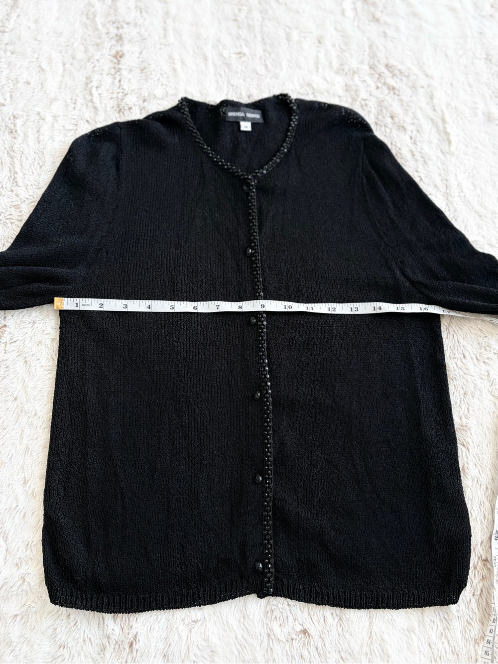 🖤 Vintage Y2K 90s Brenda Serper Black Sparkly Beaded Cardigan Whimsy Goth Office - Picture 8 of 11